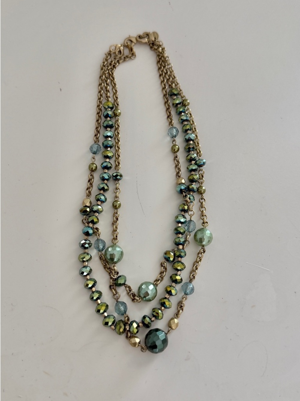 🌹 Lia Sophia Gold Multi-Strand Green Bead Necklace #0153